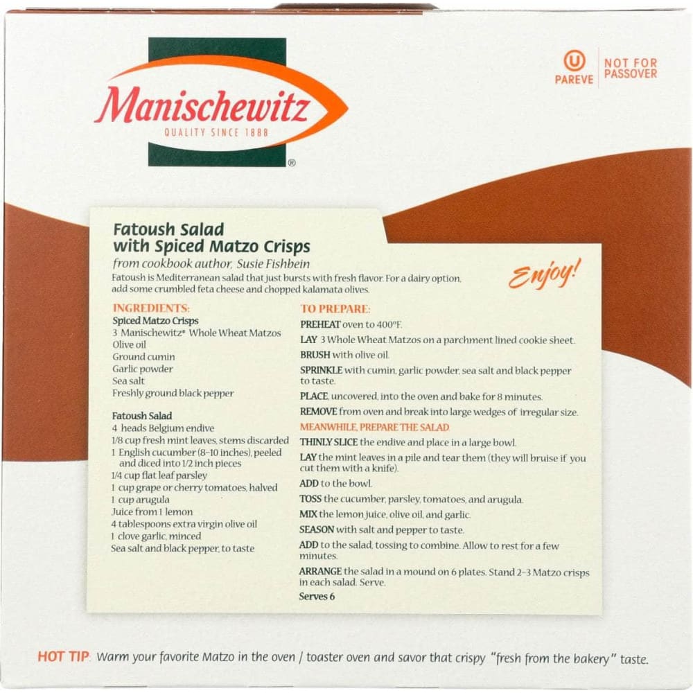 MANISCHEWITZ Manischewitz Matzo Whl Wheat, 10 Oz