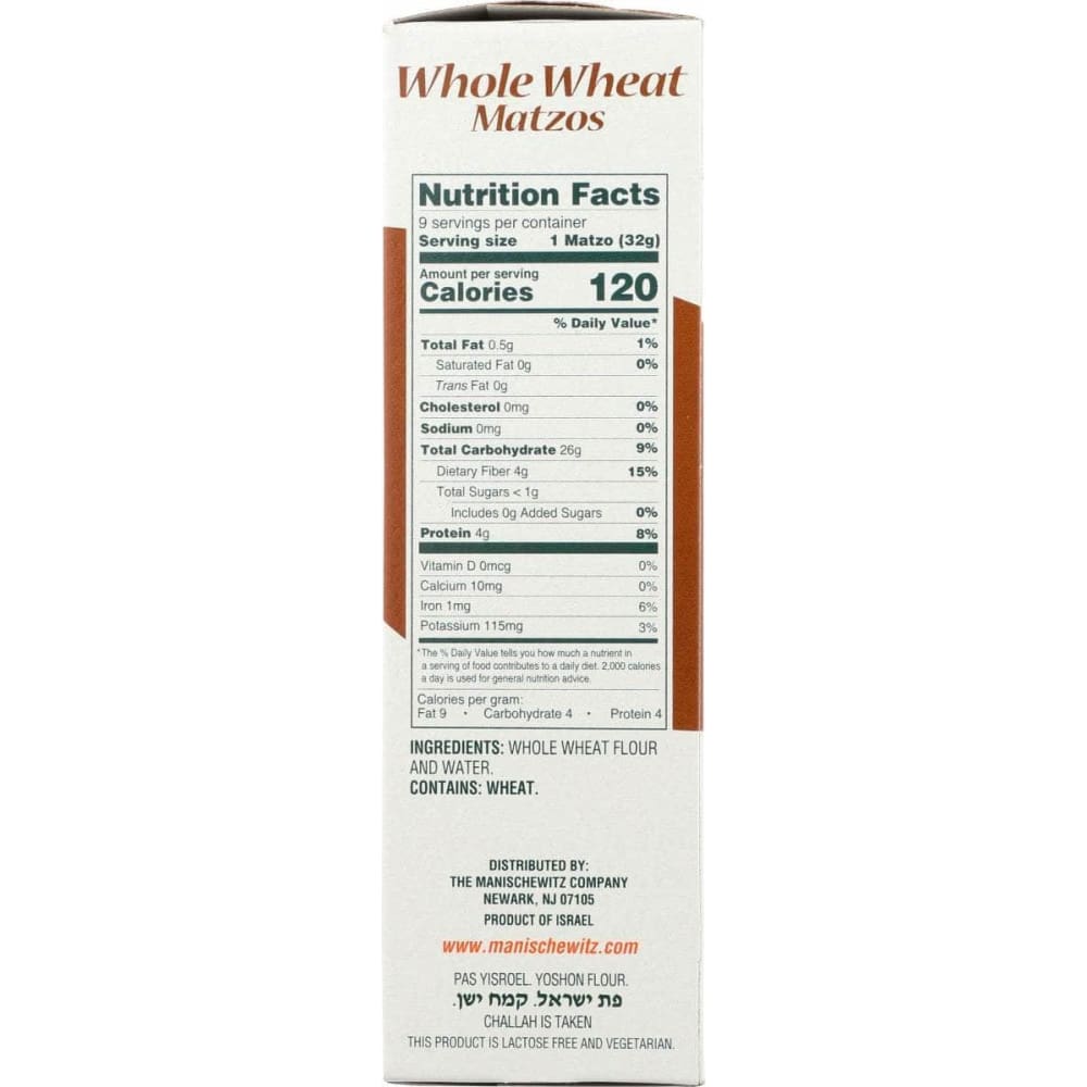 MANISCHEWITZ Manischewitz Matzo Whl Wheat, 10 Oz