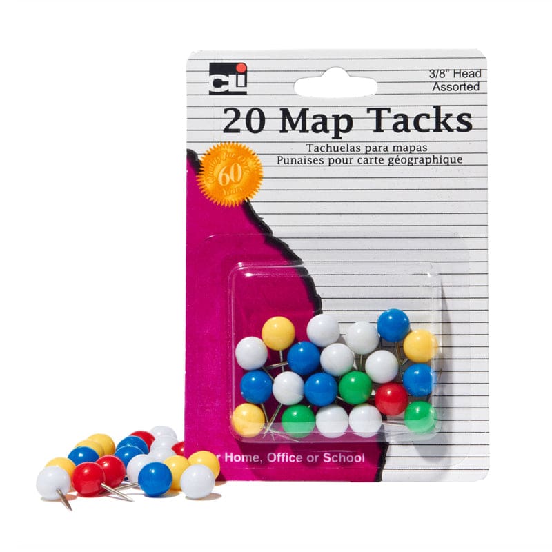 Map Tacks Pack Of 20 (Pack of 12) - Push Pins - Charles Leonard