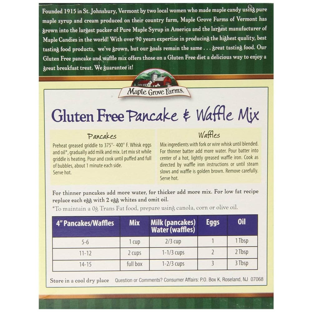 Maple Grove Farms Of Vermont Maple Grove Farms Gluten Free Pancake and Waffle Mix, 16 oz