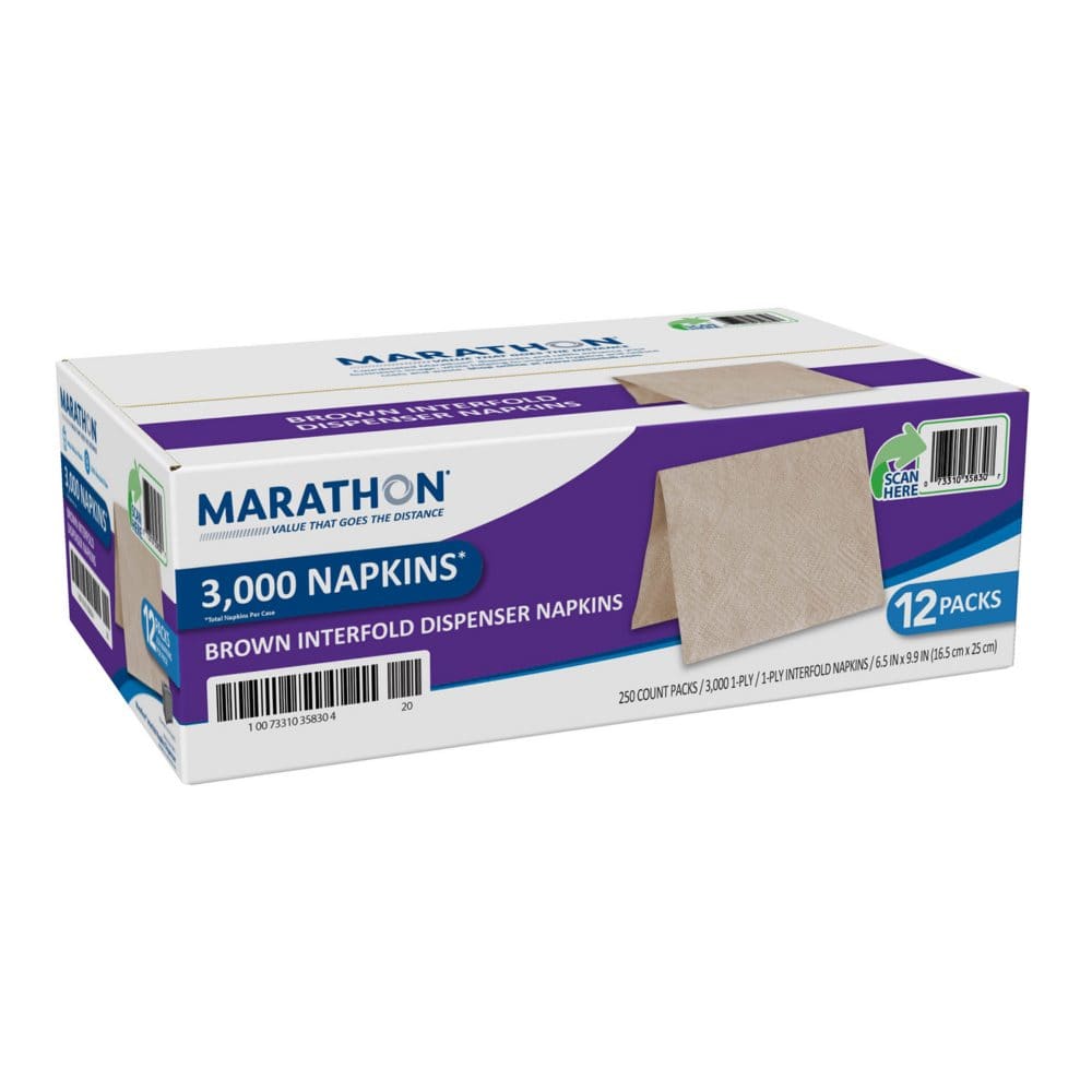 Marathon Interfold 1-Ply Napkins Brown 3000 Per Case (250 napkins/pk. 12 pk.) - Paper & Plastic - Marathon Interfold