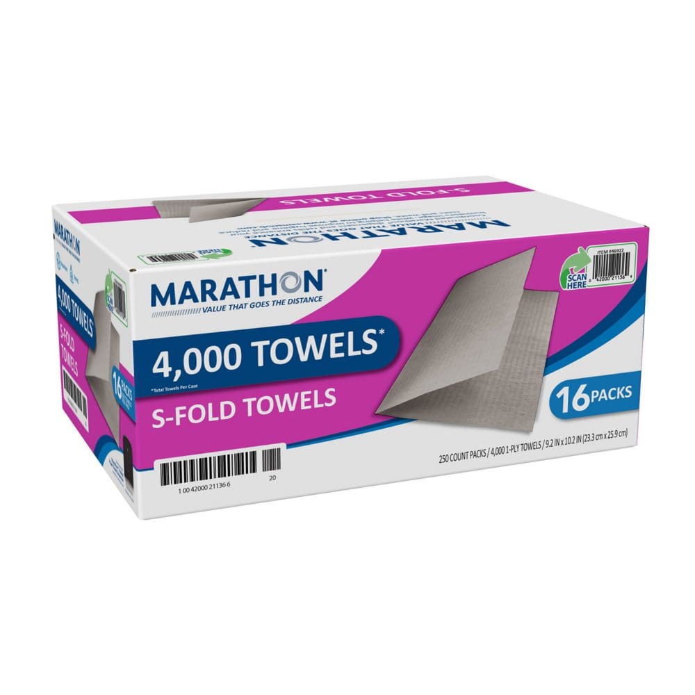 Marathon Singlefold Paper Towels 1-Ply 9 1/4 x 10 1/4 Brown (250 towels/pk. 16 pks.) - Paper & Plastic - Marathon Singlefold