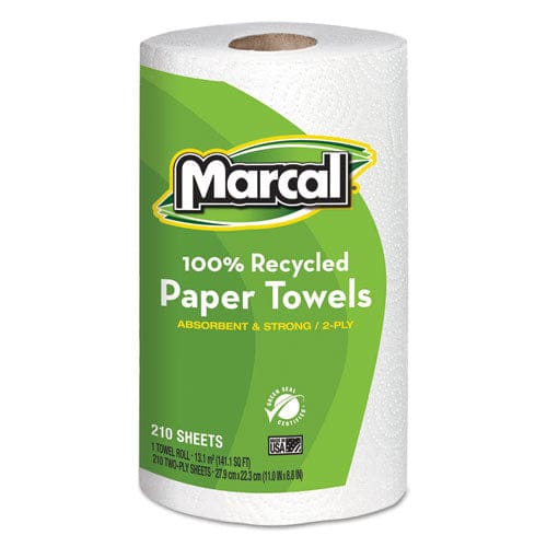 Marcal 100% Premium Recycled Kitchen Roll Towels Roll Out Box 2-ply 11 X 5.5 White 140 Sheets 12 Rolls/carton - School Supplies - Marcal®