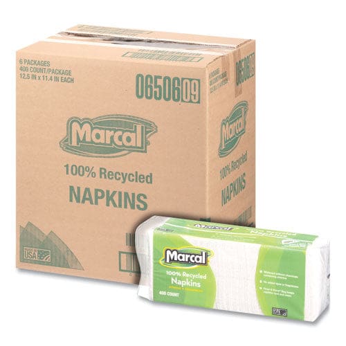 Marcal 100% Recycled Luncheon Napkins 11.4 X 12.5 White 400/pack 6pk/ct - Food Service - Marcal®