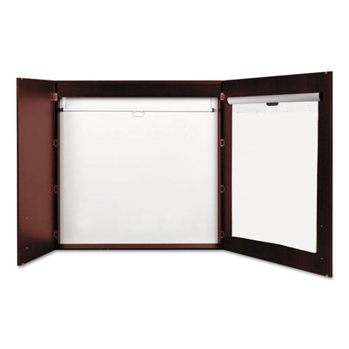 MasterVision Conference Cabinet Porcelain Magnetic Dry Erase Board 48 X 48 White Surface Cherry Wood Frame - School Supplies - MasterVision®