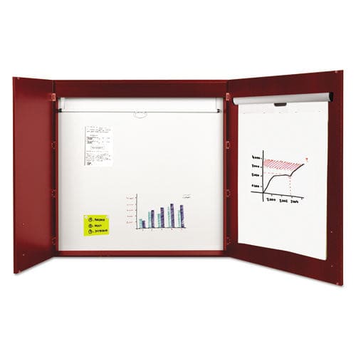 MasterVision Conference Cabinet Porcelain Magnetic Dry Erase Board 48 X 48 White Surface Cherry Wood Frame - School Supplies - MasterVision®