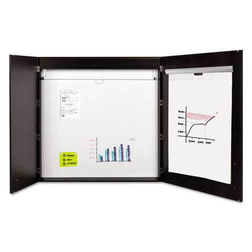 MasterVision Conference Cabinet Porcelain Magnetic Dry Erase Board 48 X 48 White Surface Ebony Wood Frame - School Supplies - MasterVision®