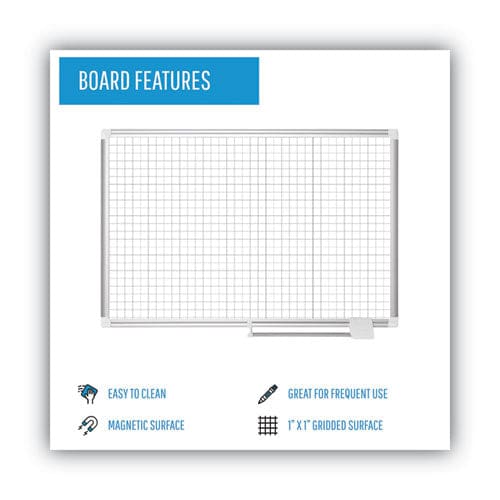 MasterVision Gridded Magnetic Steel Dry Erase Planning Board 1 Grid 72 X 48 White Surface Silver Aluminum Frame - School Supplies -