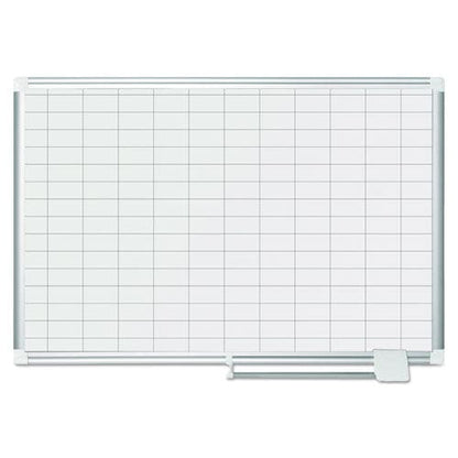MasterVision Gridded Magnetic Steel Dry Erase Planning Board 1 X 2 Grid 36 X 24 White Surface Silver Aluminum Frame - School Supplies -