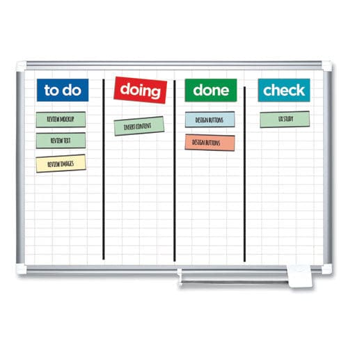 MasterVision Gridded Magnetic Steel Dry Erase Planning Board 1 X 2 Grid 72 X 48 White Surface Silver Aluminum Frame - School Supplies -