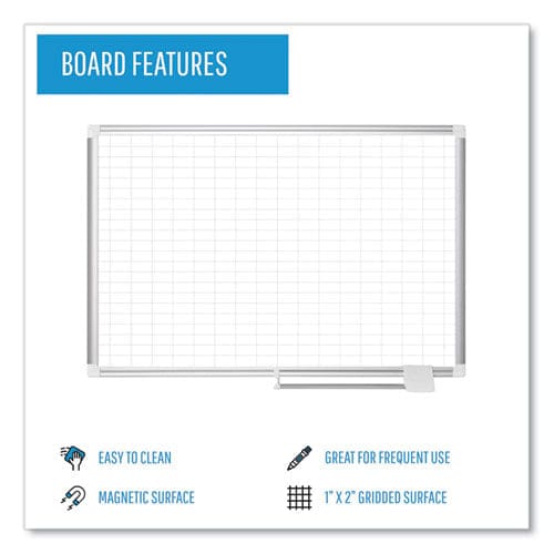 MasterVision Gridded Magnetic Steel Dry Erase Planning Board 1 X 2 Grid 72 X 48 White Surface Silver Aluminum Frame - School Supplies -