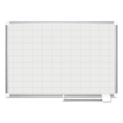 MasterVision Gridded Magnetic Steel Dry Erase Planning Board 2 X 3 Grid 48 X 36 White Surface Silver Aluminum Frame - School Supplies -