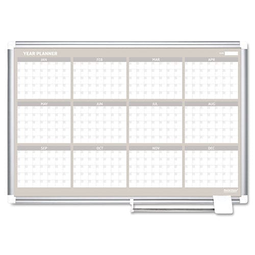 MasterVision Magnetic Dry Erase Calendar Board 12-month Calendar 48 X 36 White Surface Silver Aluminum Frame - School Supplies -