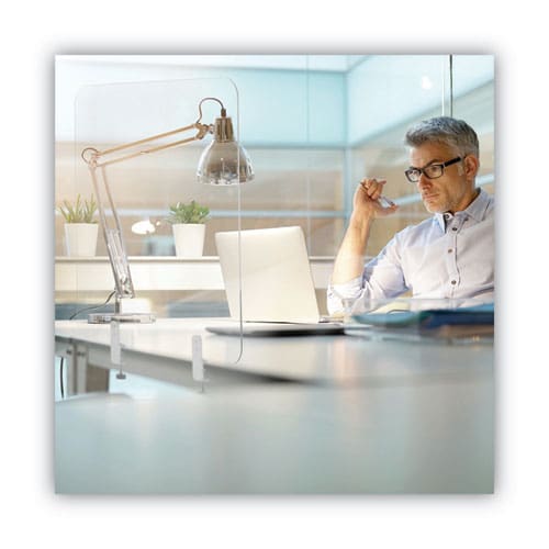 MasterVision Protector Series Frameless Glass Desktop Divider 55.1 X 0.16 X 35.4 Clear/aluminum - Furniture - MasterVision®