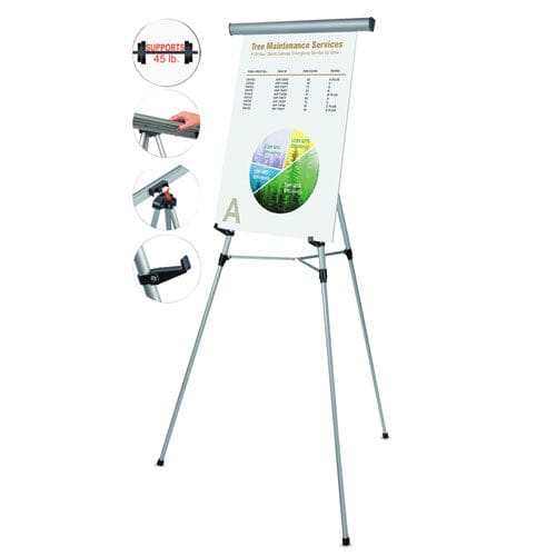 MasterVision Telescoping Tripod Display Easel Adjusts 38 To 69 High Metal Silver - School Supplies - MasterVision®