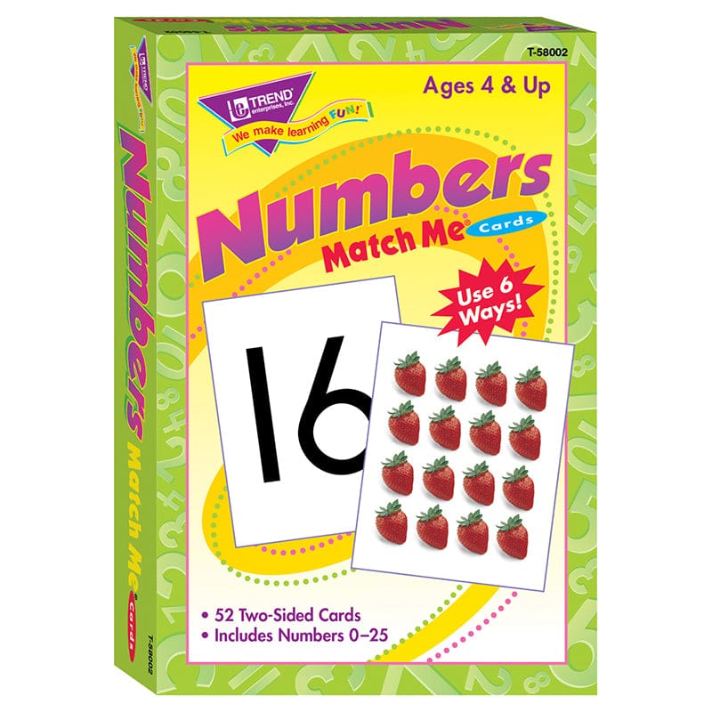 Match Me Cards Numbers 0-25 52/Box Two-Sided Cards Ages 4 & Up (Pack of 8) - Card Games - Trend Enterprises Inc.