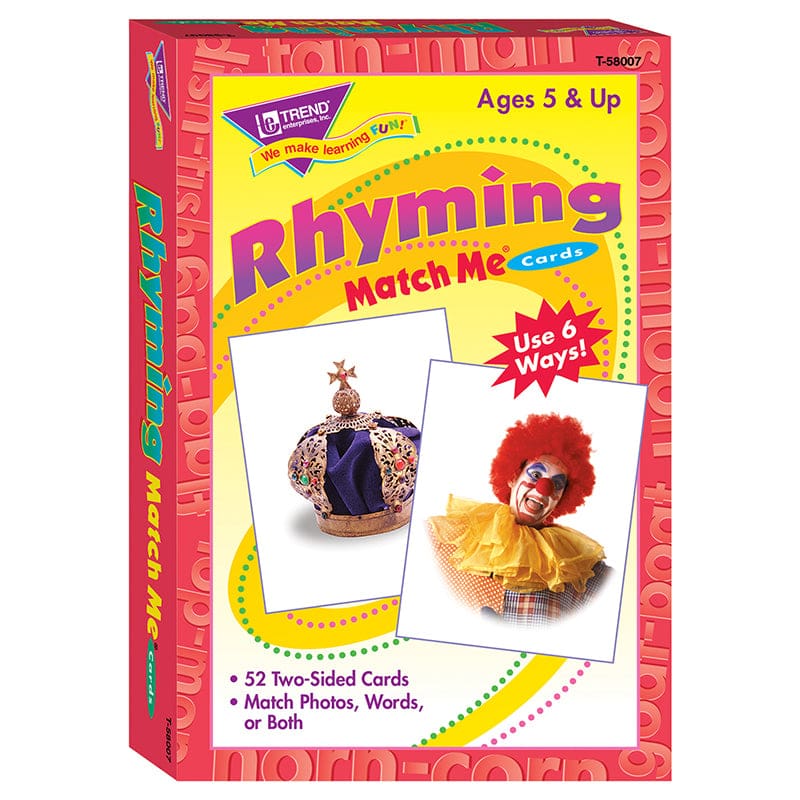 Match Me Cards Rhyming 52/Box Words Two-Sided Cards Ages 5 & Up (Pack of 8) - Card Games - Trend Enterprises Inc.