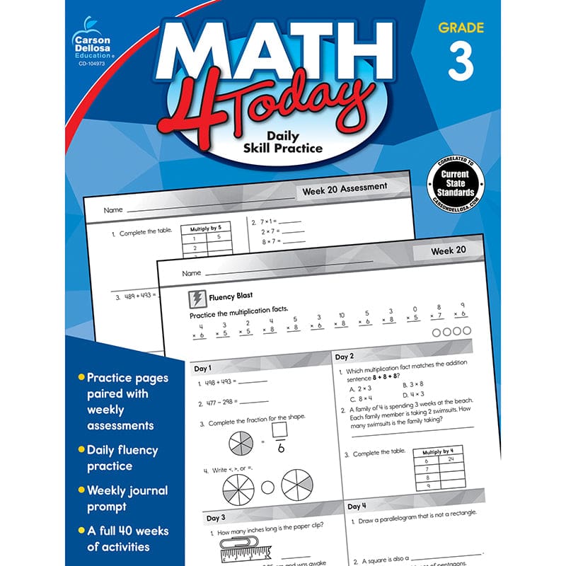 Math 4 Today Workbook Grade 3 (Pack of 6) - Activity Books - Carson Dellosa Education