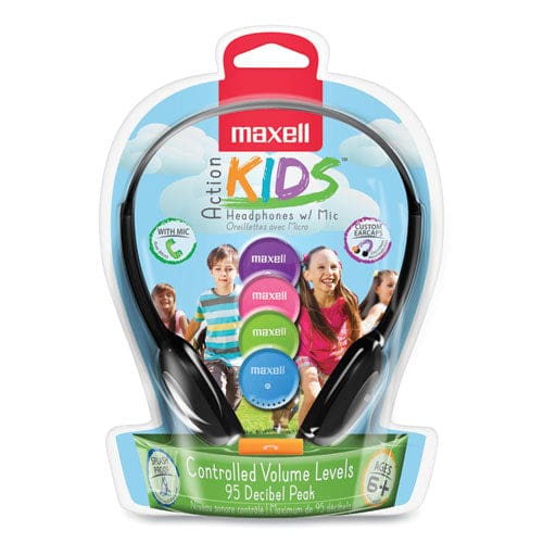 Maxell Kids Safe Headphones With Inline Microphone 4 Ft Cord Black With Interchangeable Pink/blue/silver Caps - Technology - Maxell®