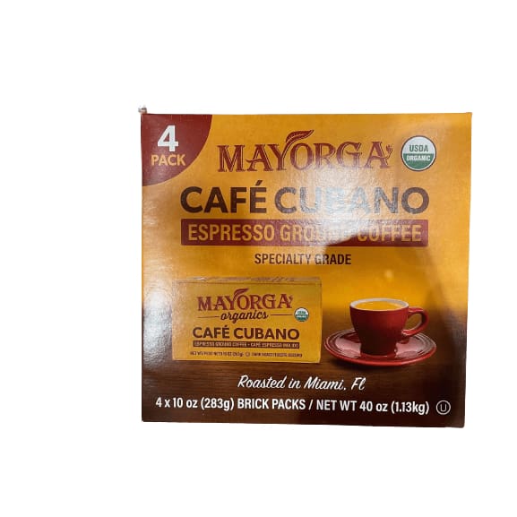 Mayorga Mayorga Organics Café Cubano Roast, Espresso Ground Coffee, Dark Roast (4 x 10 ounce Bricks)