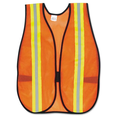 MCR Safety Orange Safety Vest 2 Reflective Strips Polyester Side Straps One Size Fits All Bright Orange - Janitorial & Sanitation - MCR™