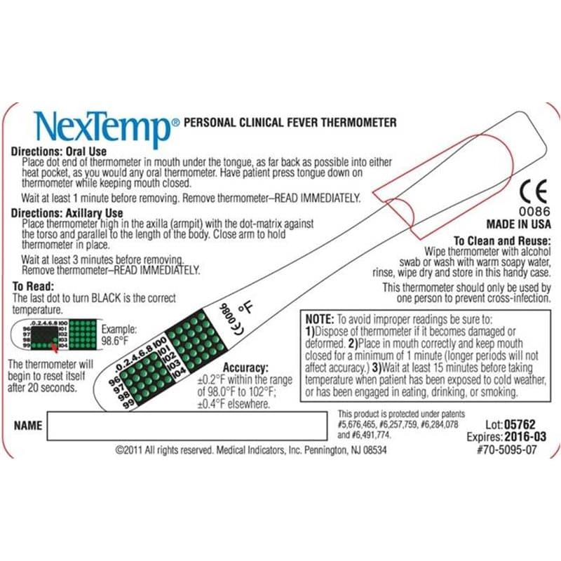 Medical Indicators Nextemp Wallet Card Thermometer C250 - Diagnostics >> Thermometers - Medical Indicators