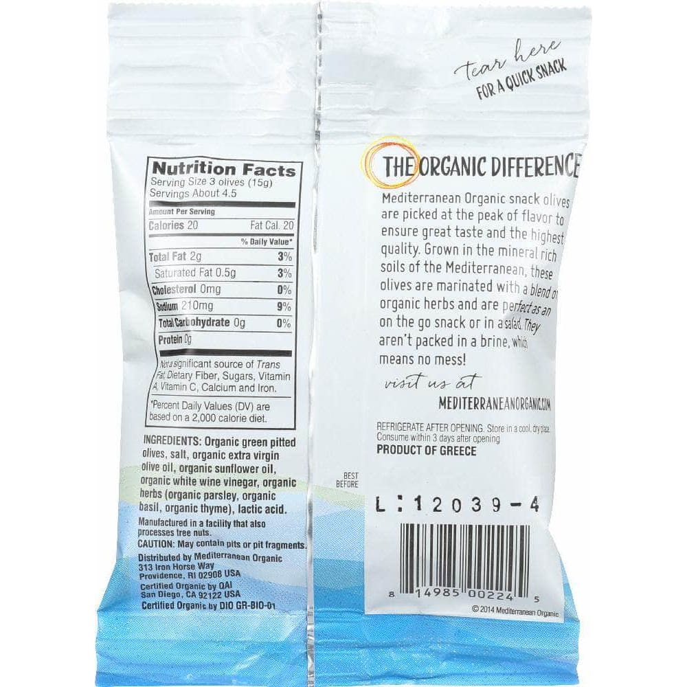 Mediterranean Organic Mediterranean Organics Olives Green Pitted with Herbs, 2.5 oz