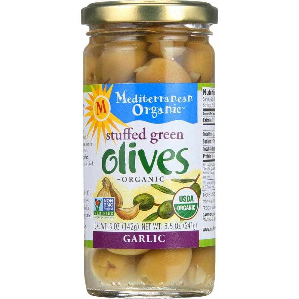 Mediterranean Organic Mediterranean Organics Stuffed Green Olives Garlic Organic, 9 oz