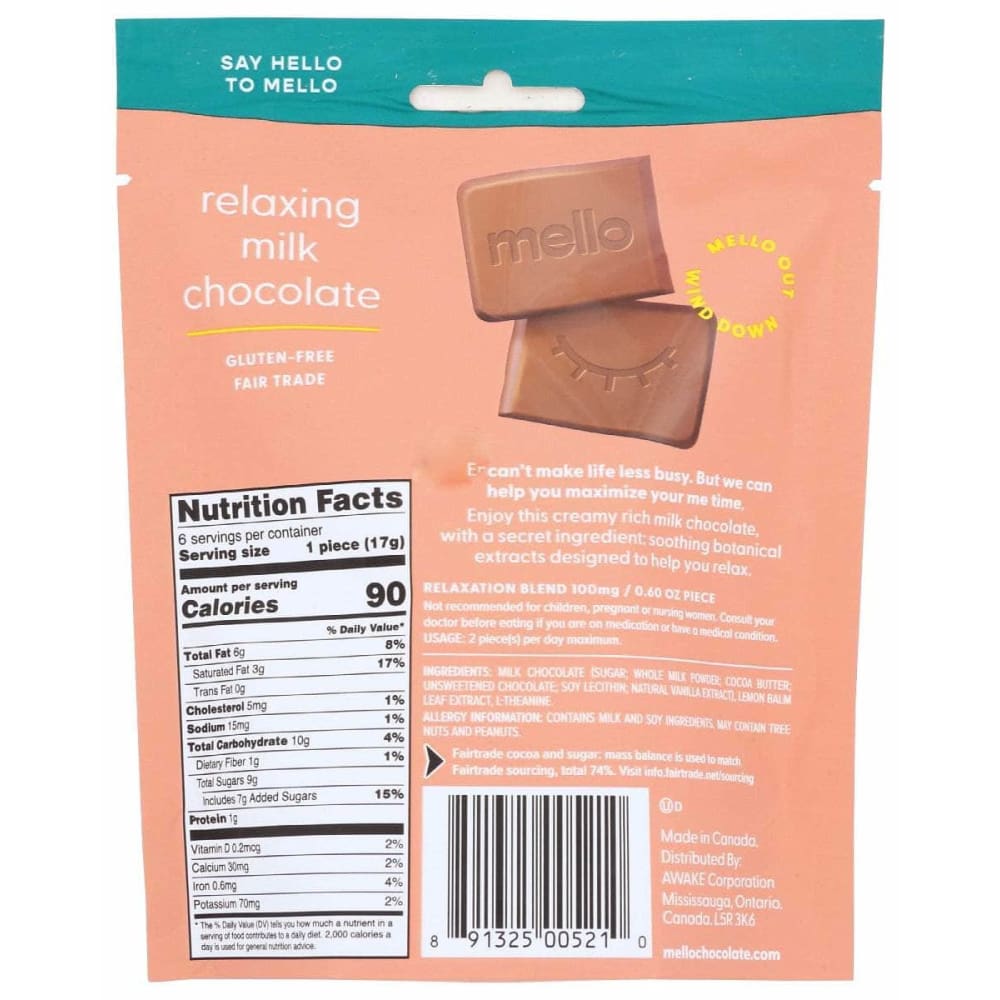 MELLO Grocery > Refrigerated MELLO: Relaxing Milk Chocolate, 3.6 oz