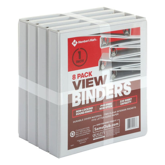 Member’s Mark 1 Round-Ring View Binder White 8 pk. - First Day of School Essentials - Member’s Mark