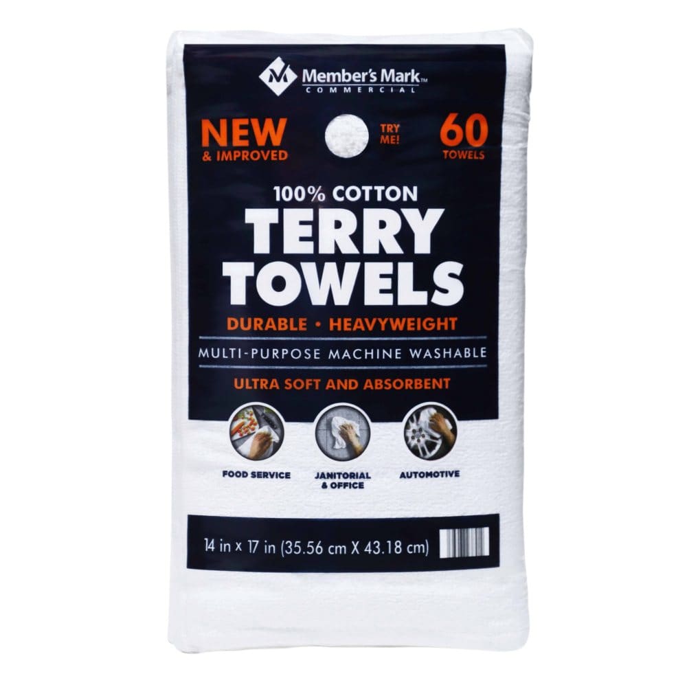 Member’s Mark 100% Cotton Terry Towels 14 x 17 (60 ct.) - Cleaning Supplies - Member’s Mark
