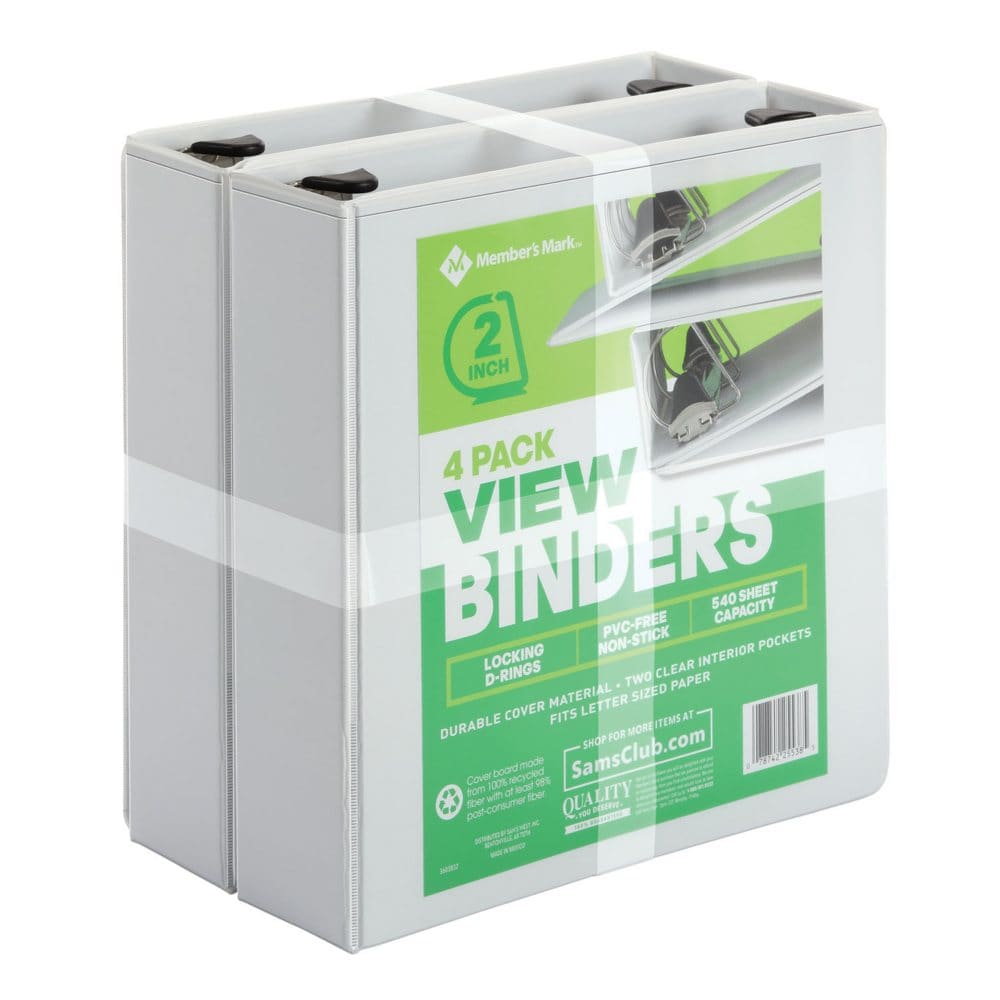 Member’s Mark 2 D-Ring View Binder White (4 pk.) - Binders & Sheet Protectors - Member’s Mark