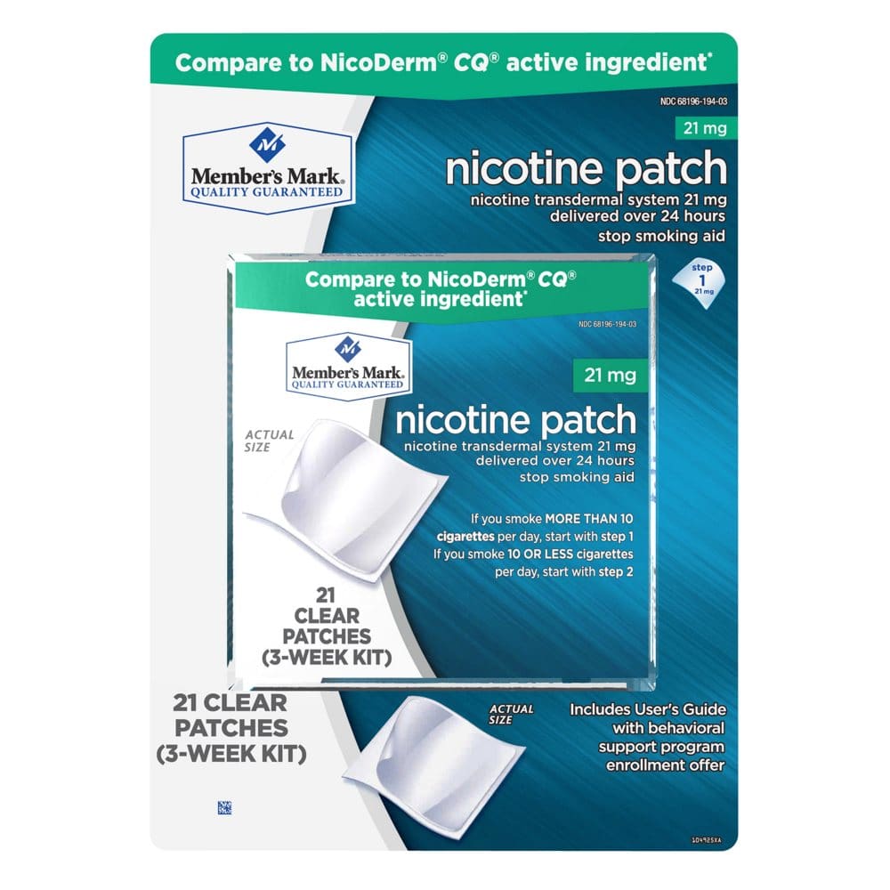 Member’s Mark 21mg Nicotine Patch Step 1 (21 ct.) - Smoking Cessation Aids - Member’s Mark