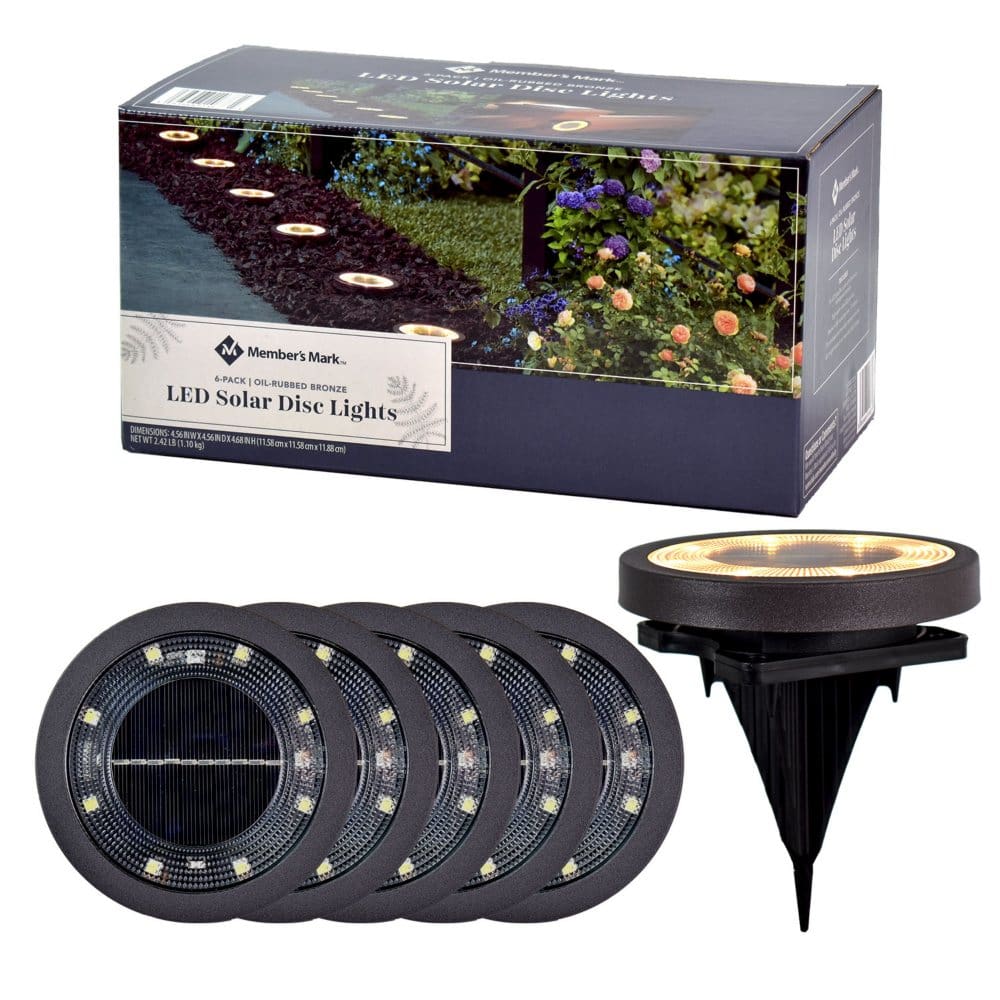 Member’s Mark 6-Piece LED Solar Disc Lights - Oil-Rubbed Bronze - Outdoor Lighting - Member’s Mark