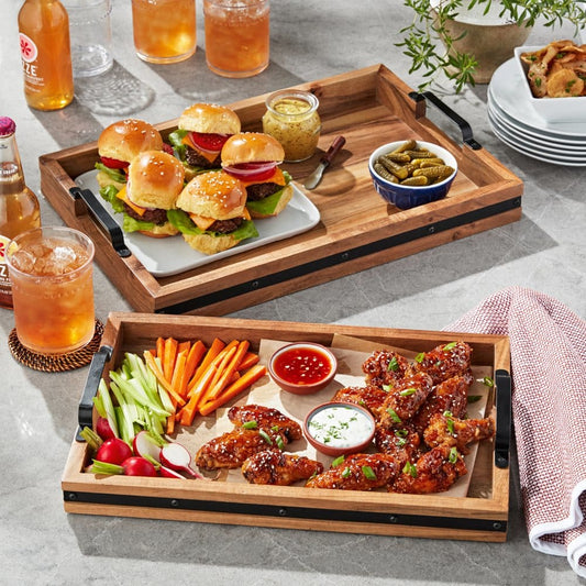 Member’s Mark Acacia Wood Rectangular Serving Trays Set of 2 - Outdoor Entertaining - Member’s Mark