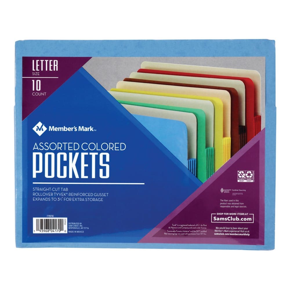 Member's Mark Color File Pockets, Letter, 10/PK | ShelHealth