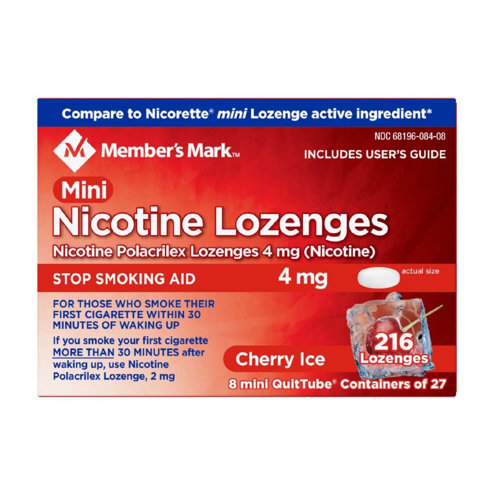 Member’s Mark Mini Nicotine Lozenge 4mg Cherry Ice Flavor (27 ct. 8 pk.) - Smoking Cessation Aids - Member’s Mark