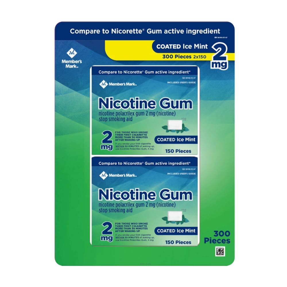 Member’s Mark Nicotine Coated Gum 2mg Ice Mint Flavor (300 ct.) - Smoking Cessation Aids - Member’s Mark