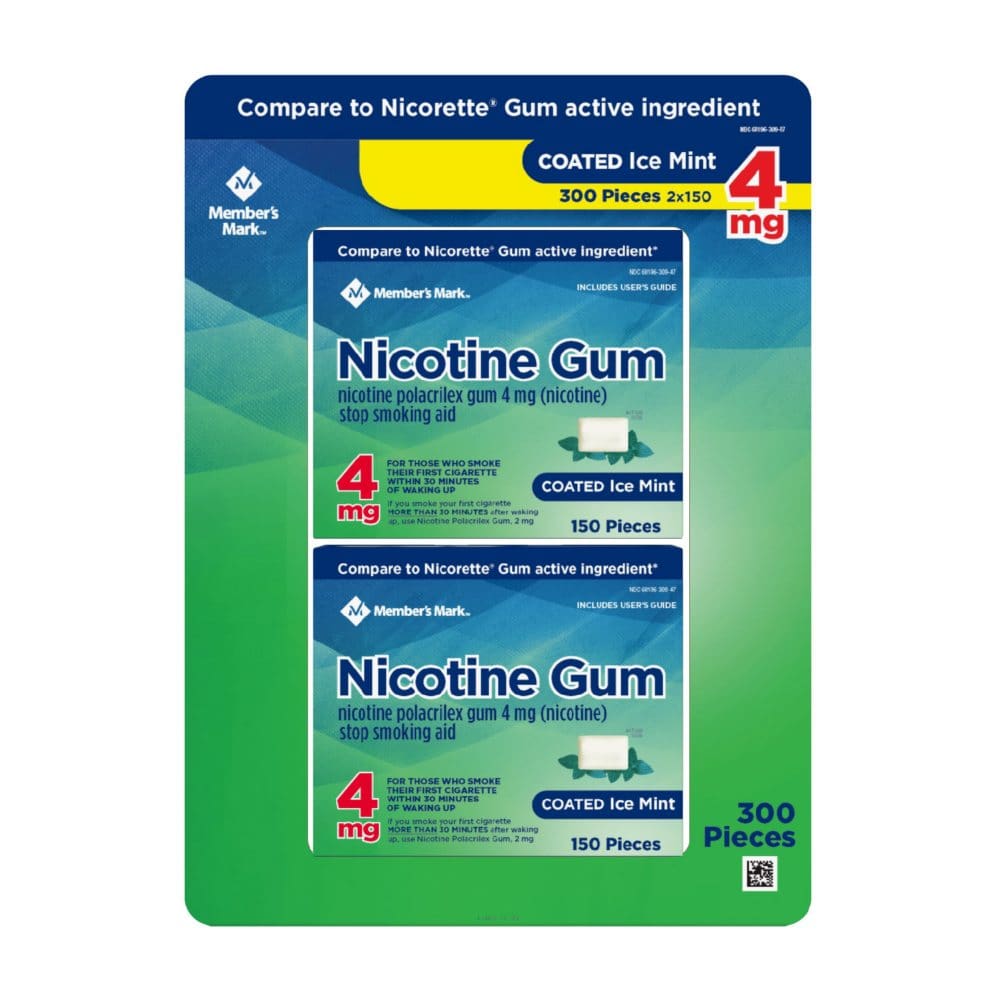 Member’s Mark Nicotine Coated Gum 4mg Ice Mint Flavor (300 ct.) - Smoking Cessation Aids - Member’s Mark