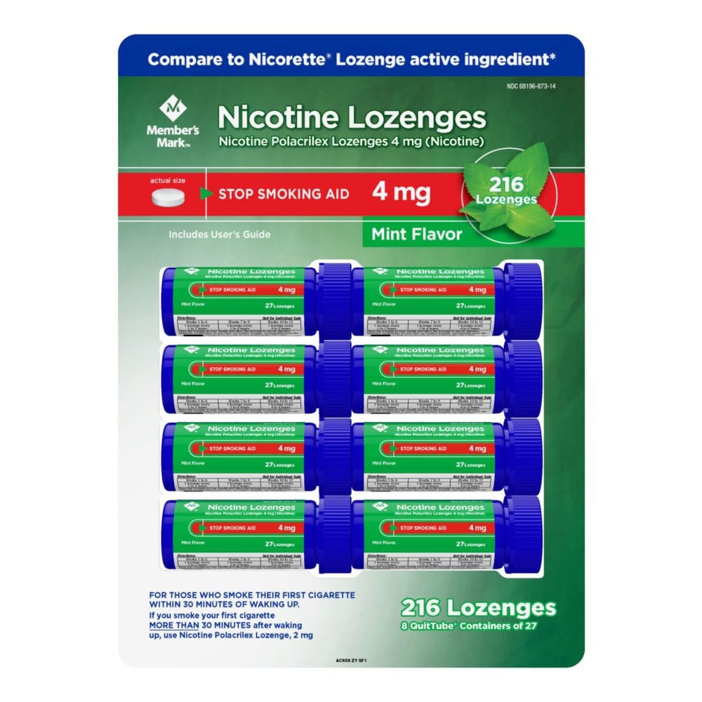 Member’s Mark Nicotine Lozenge 4mg Mint Flavor (27 ct. 8pk.) - Smoking Cessation Aids - Member’s Mark