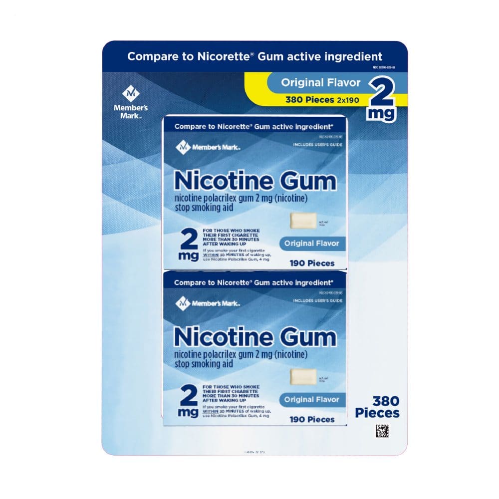 Member’s Mark Nicotine Uncoated Gum 2mg Original Flavor (380 ct.) - Smoking Cessation Aids - Member’s Mark