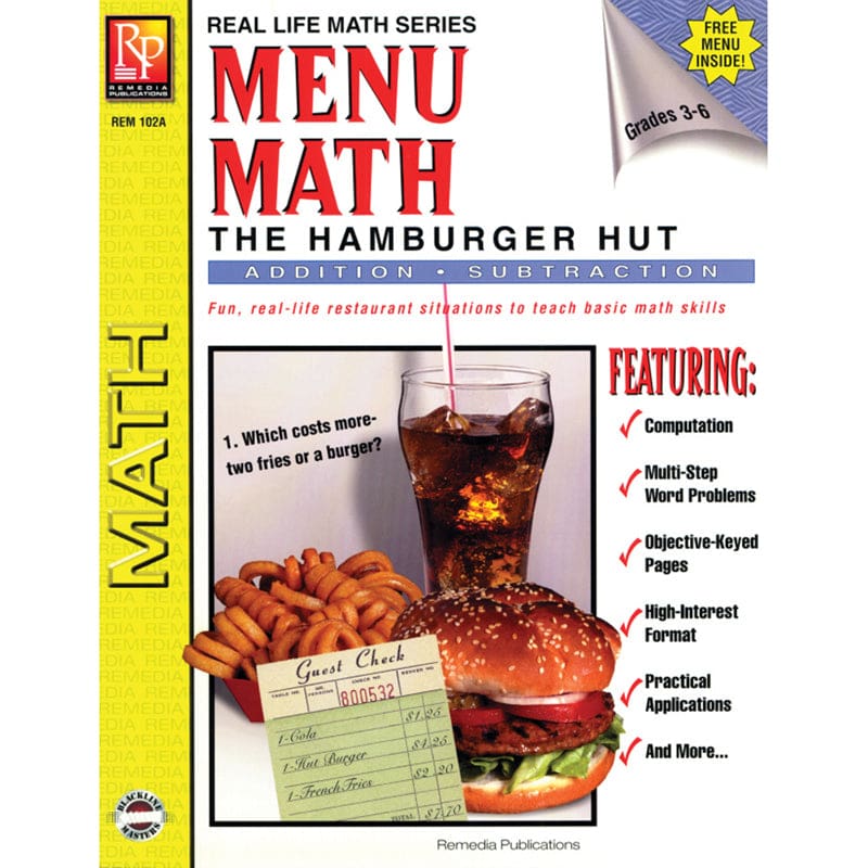 Menu Math Hamburger Hut Book-1 Add & Subtract (Pack of 3) - Money - Remedia Publications