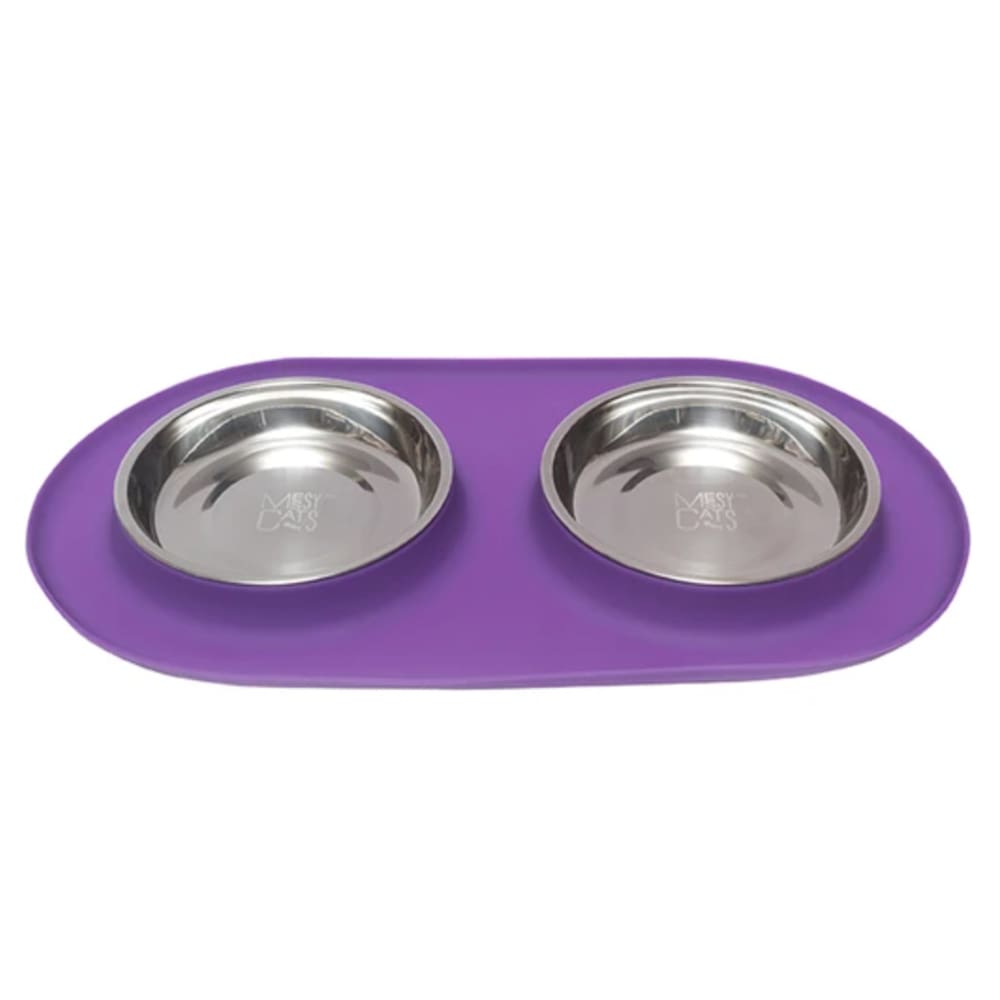 Messy Mutts Cat Double Feeder Silicone Purple - Pet Supplies - Messy Mutts