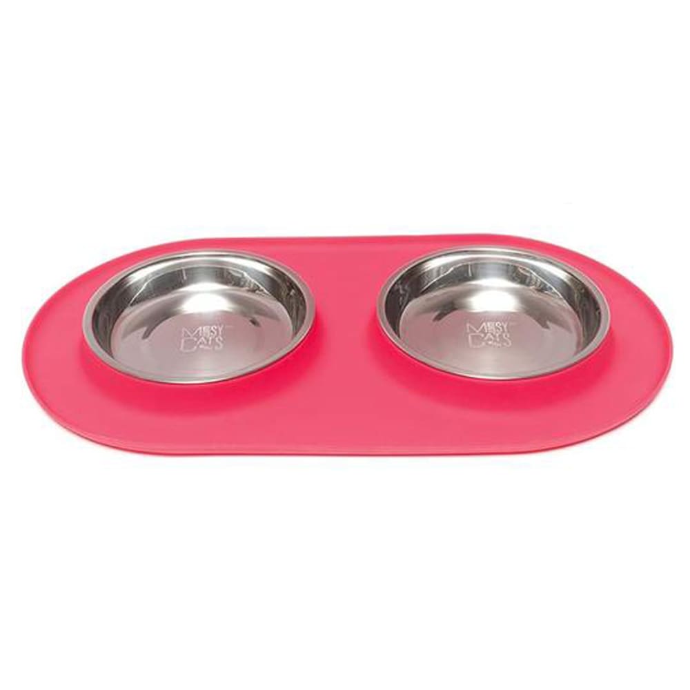 Messy Mutts Cat Double Feeder Silicone Red - Pet Supplies - Messy Mutts