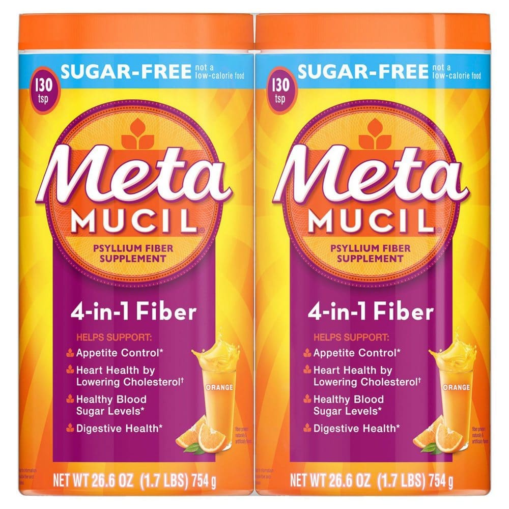 Metamucil Fiber 4-in-1 Psyllium Sugar-Free Fiber Supplement Powder Orange (26.6 oz. 2 pk.) - HSA & FSA - Medicine Cabinet - Metamucil