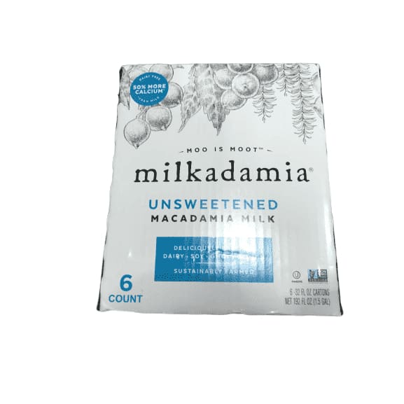 Milkadamia Unsweetened Macadamia Milk (32 oz., 6 Count) - Keto, Dairy Free, Vegan, Sugar Free - ShelHealth.Com