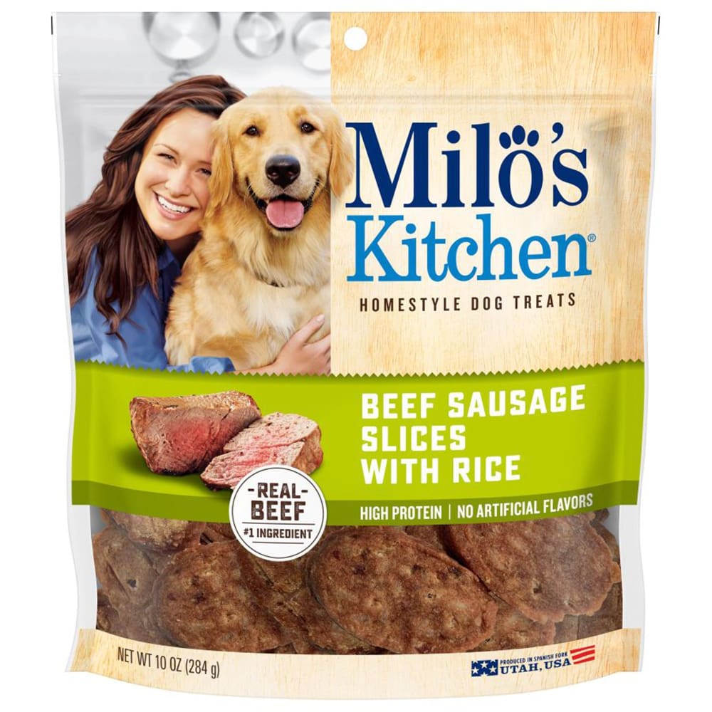Milos Kitchen Beef Sausage Slices with Rice Dog Treats 10 oz - Pet Supplies - Milos