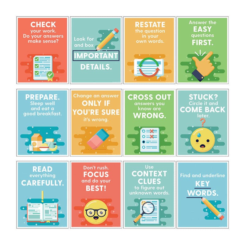 Mini Posters Test-Taking Strategies (Pack of 12) - Miscellaneous - Carson Dellosa Education