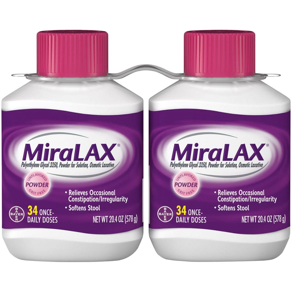 MiraLAX Laxative Powder for Gentle Constipation Relief (34 doses 2 ct.) - Digestion & Nausea - MiraLAX Laxative