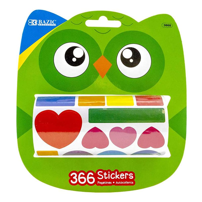 Mix Shapes Sticker Rolls 366/Roll (Pack of 12) - Stickers - Bazic Products